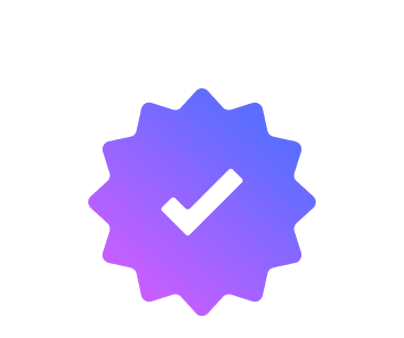A white check icon in an orange gradient star